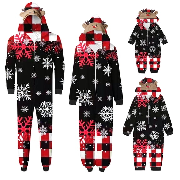 jsaierl Matching Family Christmas Pajamas Set Hoodie Onesies Reindeer ...