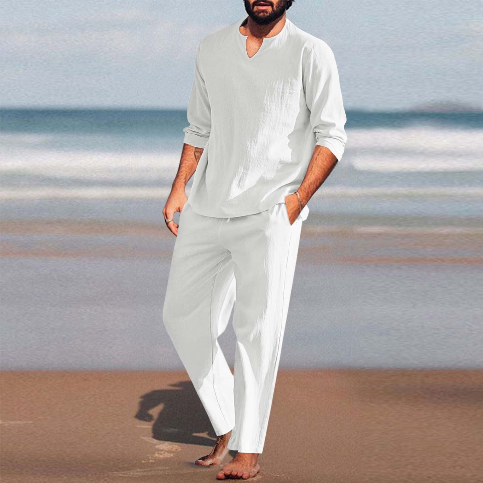 jsaierl Men's 2 Piece Shirt Set Long Sleeve Casual V Neck