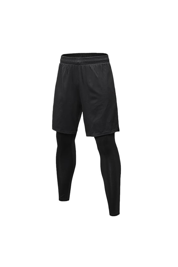 Men's 2 in 1 Running Compression Tights Pants Athletic Legging Workout Training Pants with Zipper Pockets