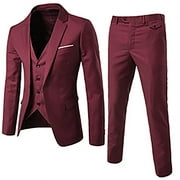 jsaierl Mens 3 Piece Slim Fit Suit Set, One Button Solid Formal Business Wedding Party Jacket Vest Pants Suit