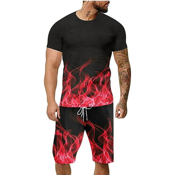 jsaierl Men's 3D Digital Print Tracksuit Set Short Sleeve Tops and Shorts Two-Piece Jogger Sport Shirts Short Pants Set