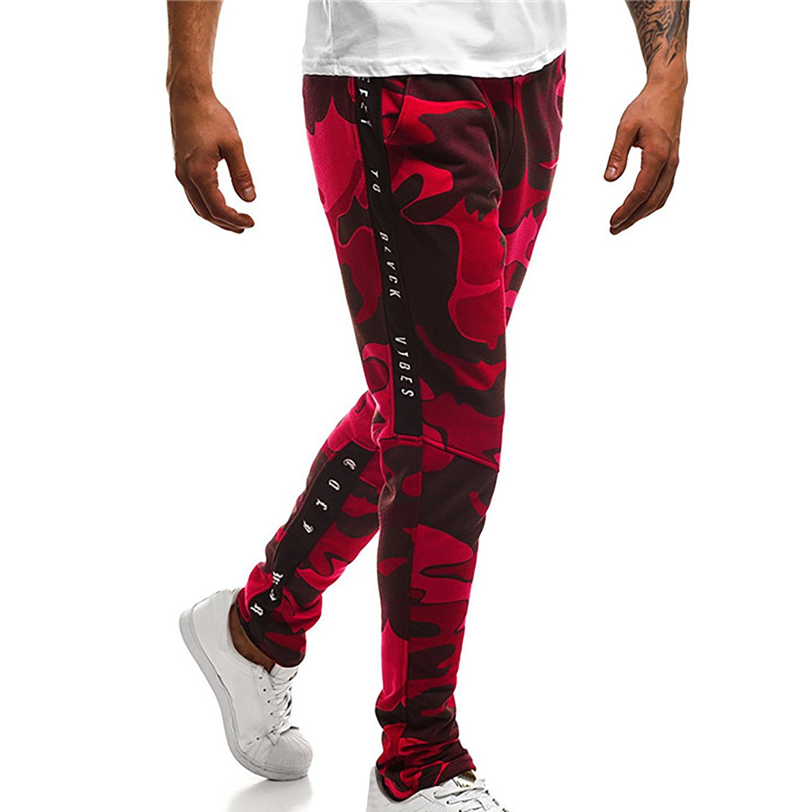 Men's White Camouflage Printed Straight-leg Casual Jean Pants