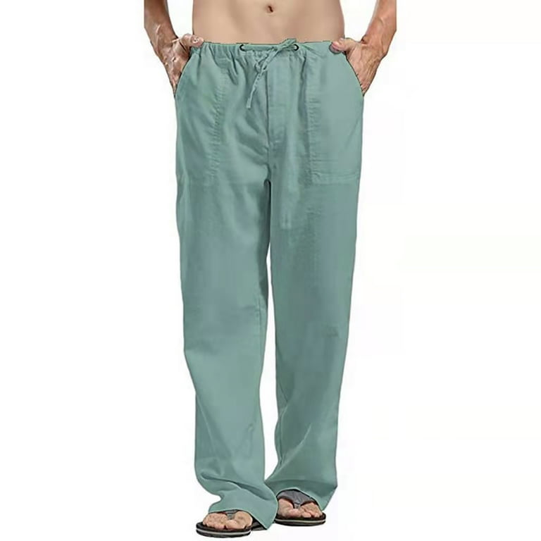 jsaierl Men's Casual Linen Pants Elastic Waist Loose Fit Long Pants Plus  Size Sweatpants Yoga Beach Drawstring Joggers