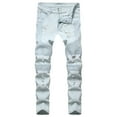 thumbnail image 1 of jsaierl Men's Casual Ripped Denim Pants Distressed Straight Stretch Skinny Slim Fit Classic Washed Denim Jeans Trousers, 1 of 7