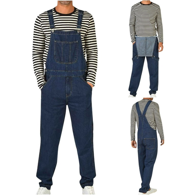 jsaierl Men's Denim Bib Overalls Causal Jeans Pants Work Slim Fit Jumpsuit  2022 Mens Classic Adjustable Straps Coverall with Pockets Jeans