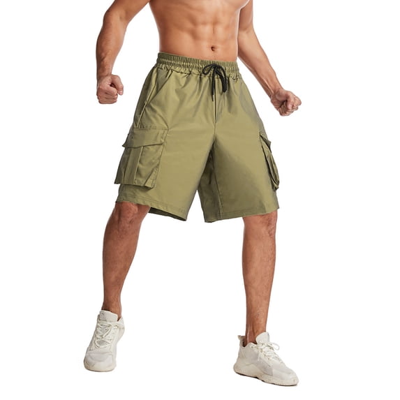 jsaierl Men's Drawstring Cargo Shorts Multi-Pocket Workwear Shorts Loose Fit Jogging Athletic Five-Inch Pants