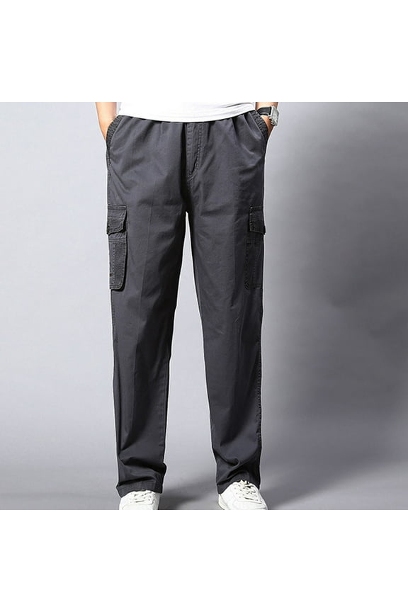 Men's Elastic Waist Loose Fit Lightweight Workwear Casual Cargo Pull On Pants With Multi Pockets