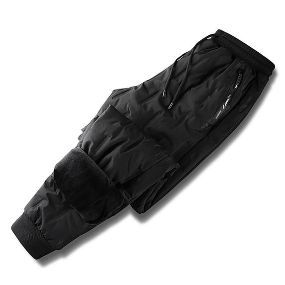 jsaierl Men's Fall and Winter Plus Velvet Thick Casual Pants Elastic Waist Zipper Drawstring Pocket Outdoor Warm Pants