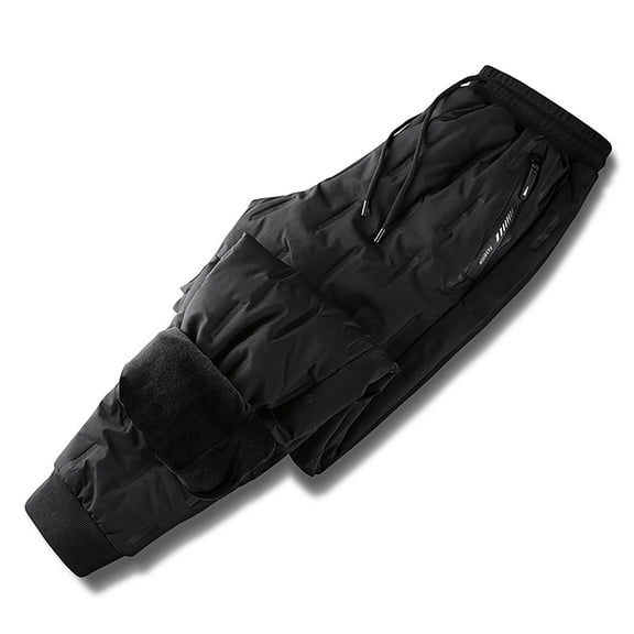 jsaierl Men's Fall and Winter Plus Velvet Thick Casual Pants Elastic Waist Zipper Drawstring Pocket Outdoor Warm Pants