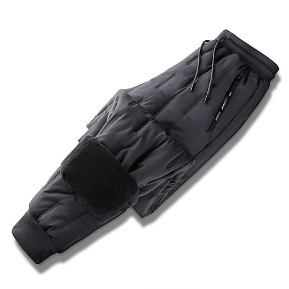 jsaierl Men's Fall and Winter Plus Velvet Thick Casual Pants Elastic Waist Zipper Drawstring Pocket Outdoor Warm Pants