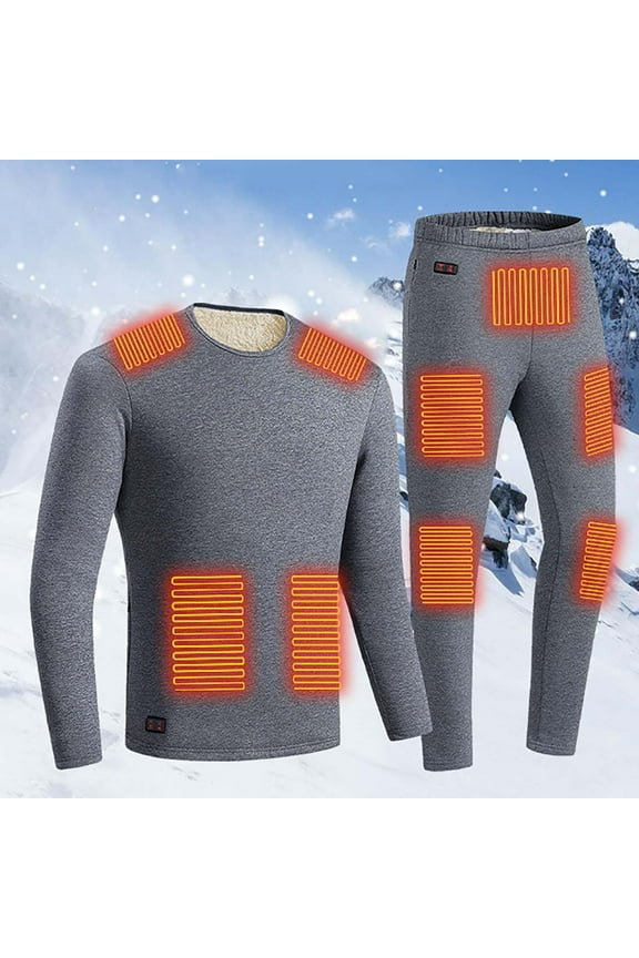 Men's Heated Shirt Thermal Underwear Winter Warm Base Layer Top & Bottom Set Long Johns
