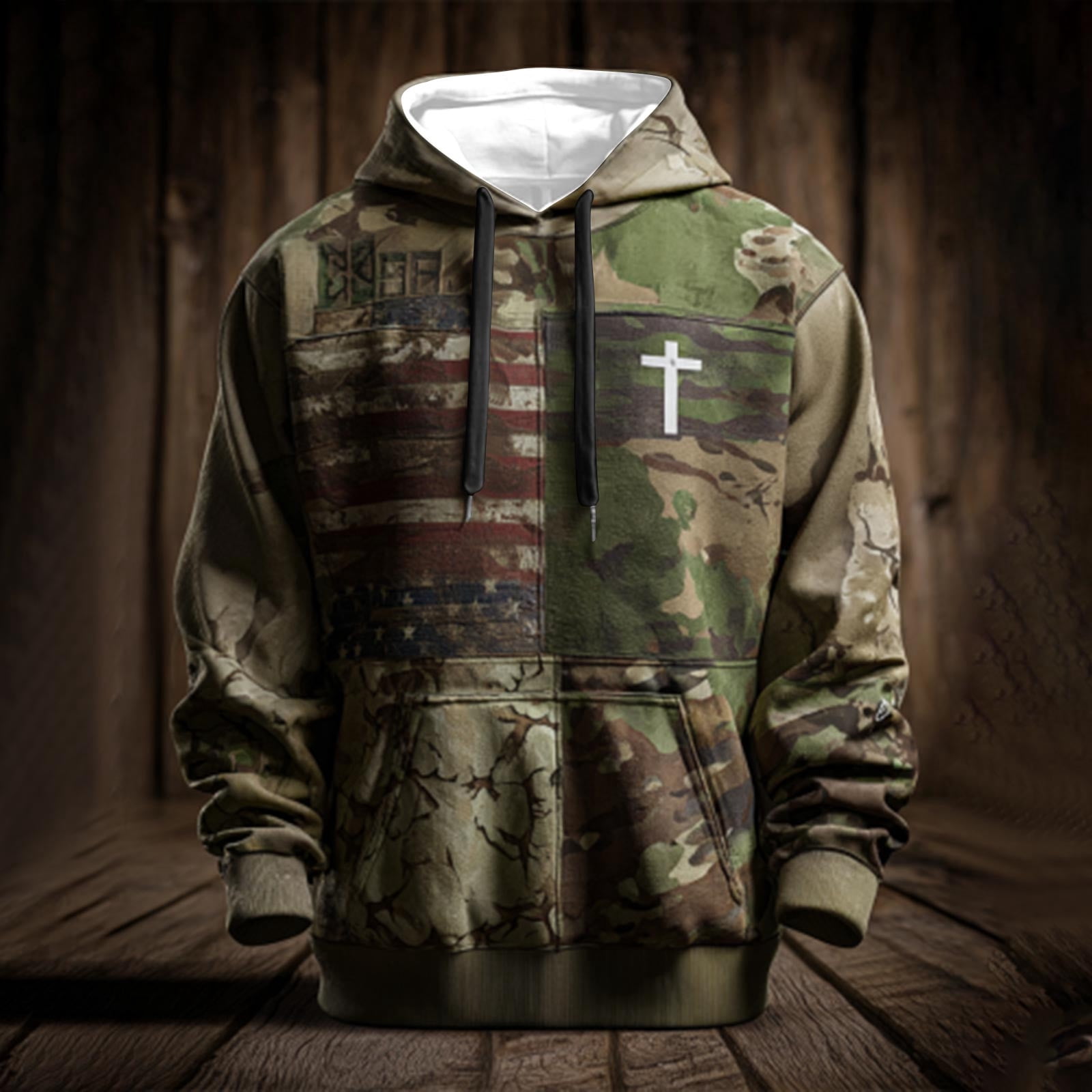 jsaierl Men's Hoodies Western Ethnic Style Drawstring Sweatshirts Distressed Hoodie Pullover Vintage USA Flag Hooded Sweatshirt with Pocket
