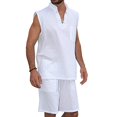 thumbnail image 1 of jsaierl Men's Linen Solid Shorts Sets Summer Sleeveless Tracksuit V-Neck Workout Vest Top Casual Yoga Beach Outfits, 1 of 4