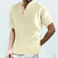 thumbnail image 1 of jsaierl Mens Casual Linen Henley Shirts Mandarin Collar Shirt Long Sleeve Button Down Plain Tops, 1 of 4