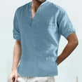 thumbnail image 1 of jsaierl Men's Long Sleeve Henley Shirt Cotton Linen Casual Roll Up Sleeve Hippie Beach T Shirts Solid Stand Collar Button Up Tee Top, 1 of 4