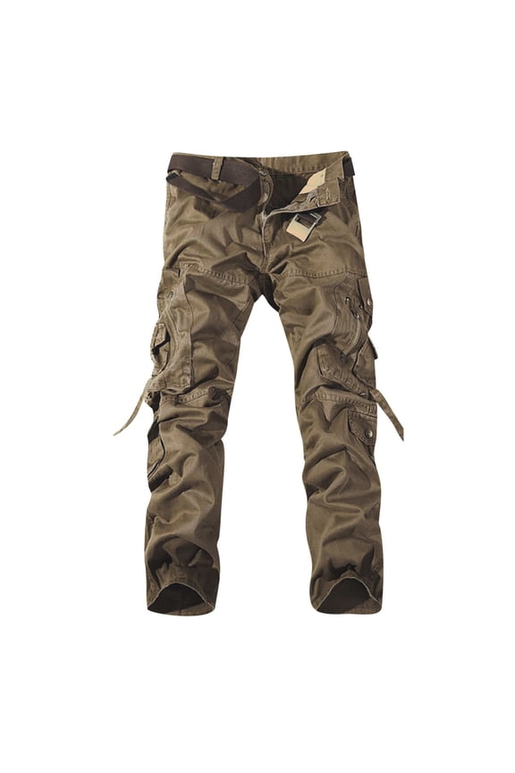 Men's Loose Multi-Pocket Cargo Pants Washed Overalls Outdoor Combat Workout Work Casual Cargo Pants Trousers