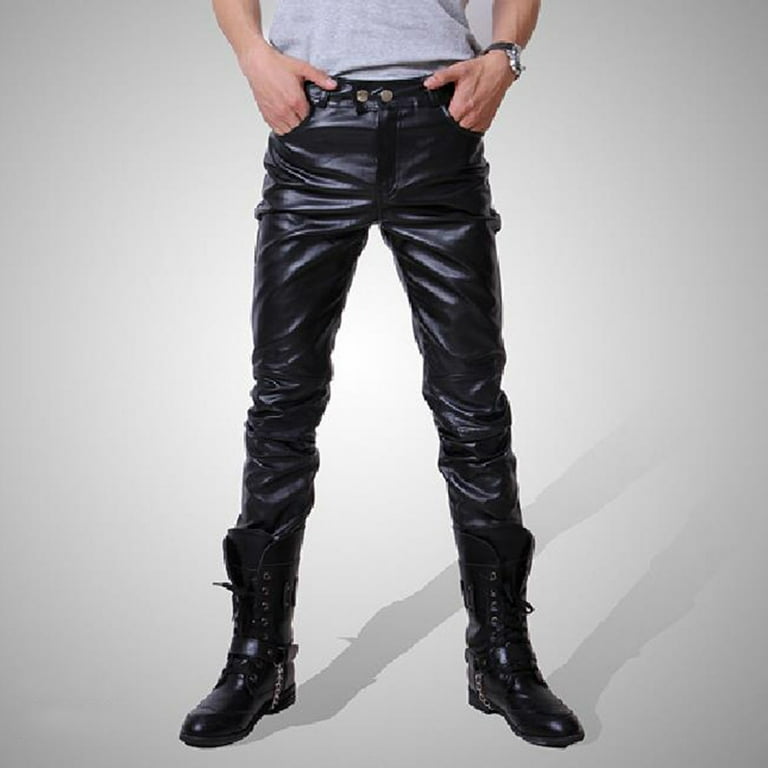 Skinny Black Leather Biker Pants Leather Biker Zip Detail Cuff