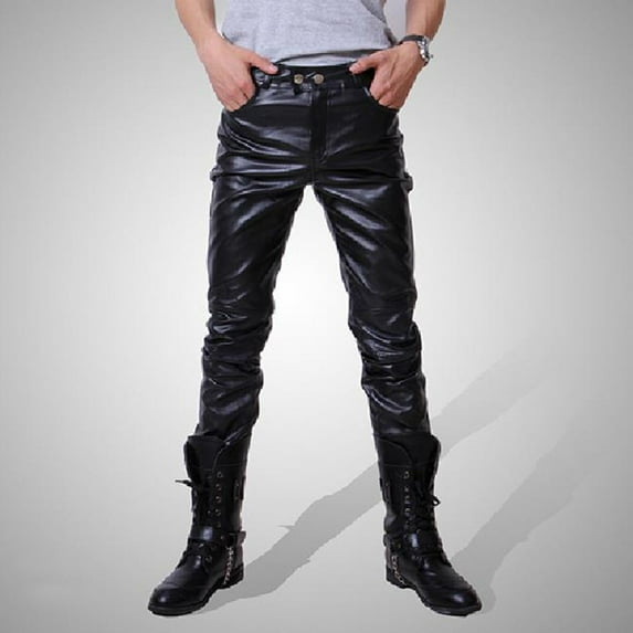 jsaierl Men's Moto Biker Pants Mens Retro Gothic Steampunk Casual Slim Fit Hip Hop Skinny Jogger Leather Pants Trousers Fashion Hippie Regular Fit Fall Winter Outdoor Casual Long Pants