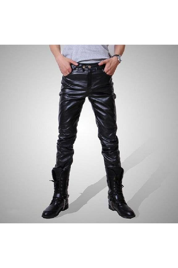 Men's Moto Biker Pants Mens Retro Gothic Steampunk Casual Slim Fit Hip Hop Skinny Jogger Leather Pants Trousers Fashion Hippie Regular Fit Fall Winter Outdoor Casual Long Pants