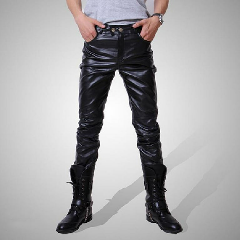 jsaierl Men's Moto Biker Pants Mens Retro Gothic Steampunk Casual Slim Fit  Hip Hop Skinny Jogger Leather Pants Trousers Fashion Hippie Regular Fit