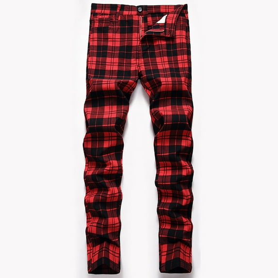 jsaierl Men's Plaid Dress Pants Straight Fit Expandable Waist Pleated Front Suit Pants Checkered Casual Business Trousers