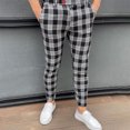 thumbnail image 1 of jsaierl Men's Plaid Printed Dress Pants Slim Fit Stretch Tapered Pant Casual Skinny Pencil Pants Button Business Trousers Fashion Hippie Regular Fit Fall Winter Outdoor Casual Long Pants, 1 of 5