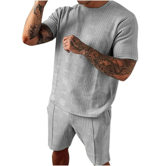 jsaierl Men's Short Sets Fashion Short-sleeved Striped Two-piece Sports Leisure Suit