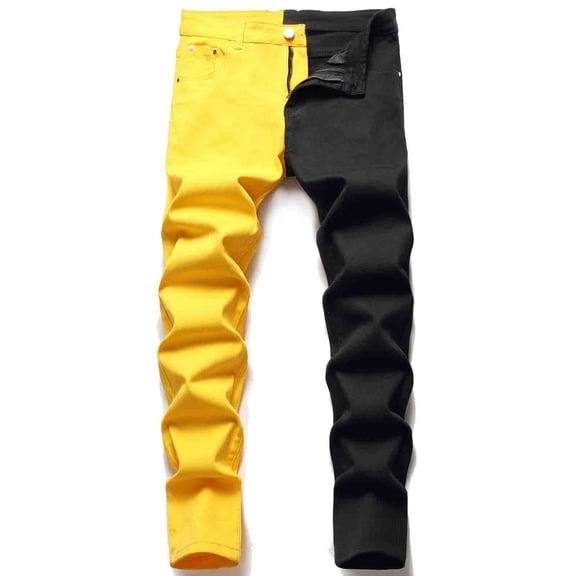 jsaierl Men's Slim Straight Patchwork Jeans Street Hip Hop Stretch Moto Denim Pants