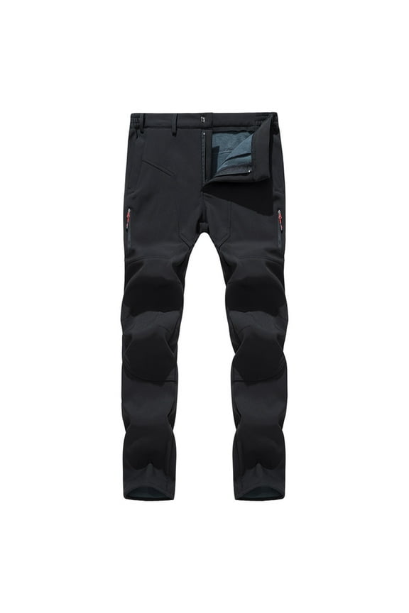Men's Snow Ski Outdoor Waterproof Windproof Fleece Lined Cargo Hiking Pants Work Straight Leg Patchwork Trouser with Zipper Pockets