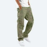 jsaierl Men's Solid Cargo Pants Casual Elastic Waist Drawstring Outdoor Trousers Straight Cargo Pant with Multi Pockets Fashion Hippie Regular Fit Fall Winter Outdoor Casual Long Pants