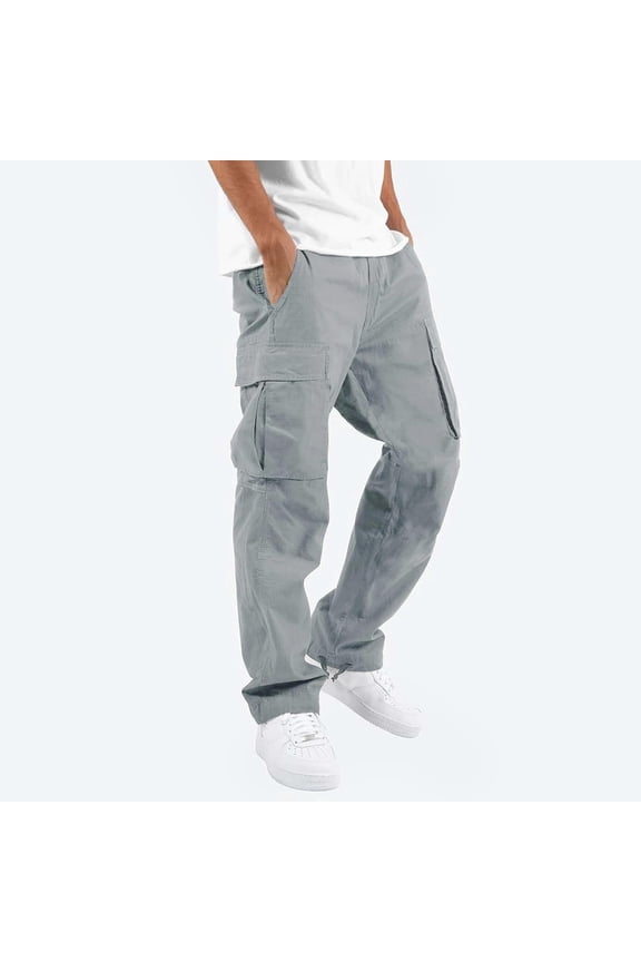 Men's Solid Cargo Pants Casual Elastic Waist Drawstring Outdoor Trousers Straight Cargo Pant with Multi Pockets Fashion Hippie Regular Fit Fall Winter Outdoor Casual Long Pants