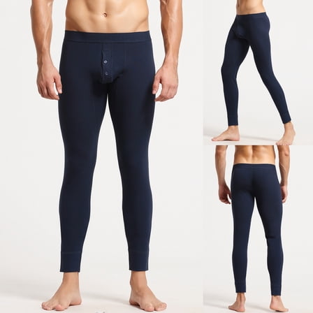 jsaierl Men's Solid Color Cotton Breathable Sports Comfy Leggings Slim Fit Pants Warm Skinny Stretch Long Johns Trousers