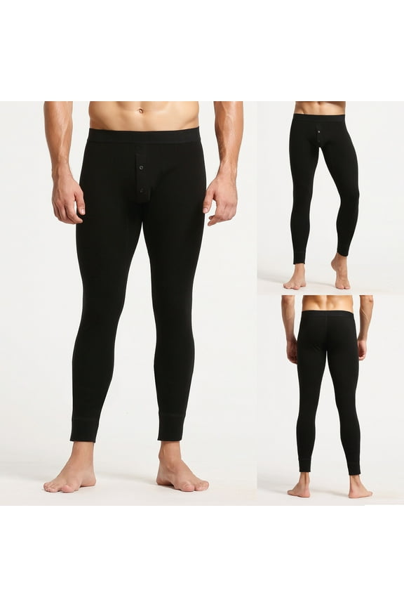 Men's Solid Color Cotton Breathable Sports Comfy Leggings Slim Fit Pants Warm Skinny Stretch Long Johns Trousers