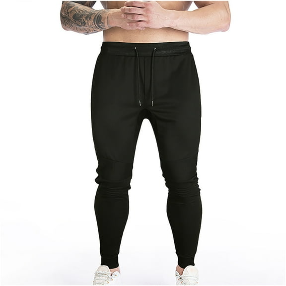 jsaierl Men's Solid Color Drawstring Sweatpants Slim Fit Elastic Waist Athletic Trousers Stretch Skinny Workout Pants