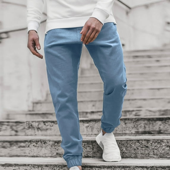 jsaierl Men's Solid Color Sports Pants Fashion Slim Pockets Workout Athletic Trousers Casual Running Joggers Sweatpants