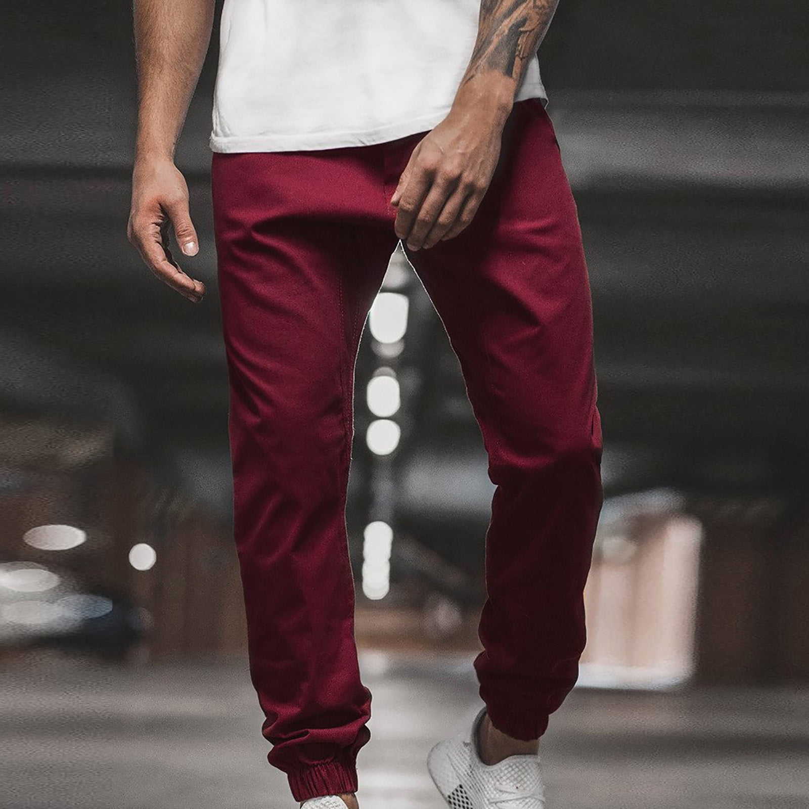 Men's Solid Color Sports Pants Fashion Slim Pockets Workout Athletic  Trousers Casual Running Joggers Sweatpants 