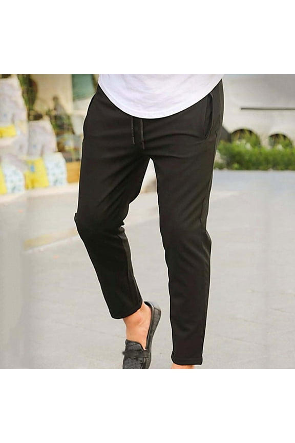 Men's Solid Pants Slim Fit Drawstring Tapered Dress Pants Casual Tight Long Pant Skinny Stretch Business Trousers Fashion Hippie Regular Fit Fall Winter Outdoor Casual Long Pants