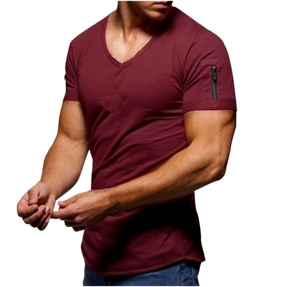 jsaierl Men's Summer Short Sleeve T-shirts Casual Plain V Neck Slim Fit Muscle Shirt Workout Gym Bodybuilding Sweatshirt