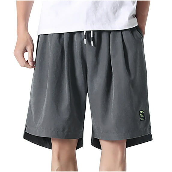 jsaierl Men's Summer Sports Five-point Shorts Breathable Loose Solid Color Pants Elastic Waist Drawstring Casual Shorts