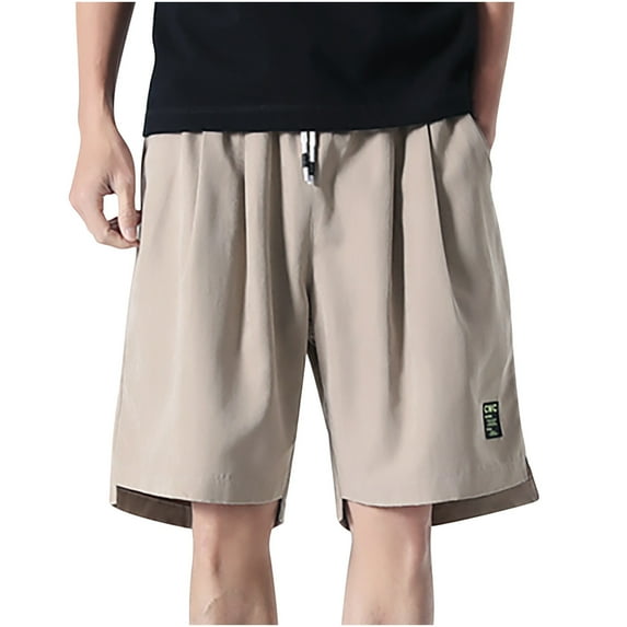 jsaierl Men's Summer Sports Five-point Shorts Breathable Loose Solid Color Pants Elastic Waist Drawstring Casual Shorts