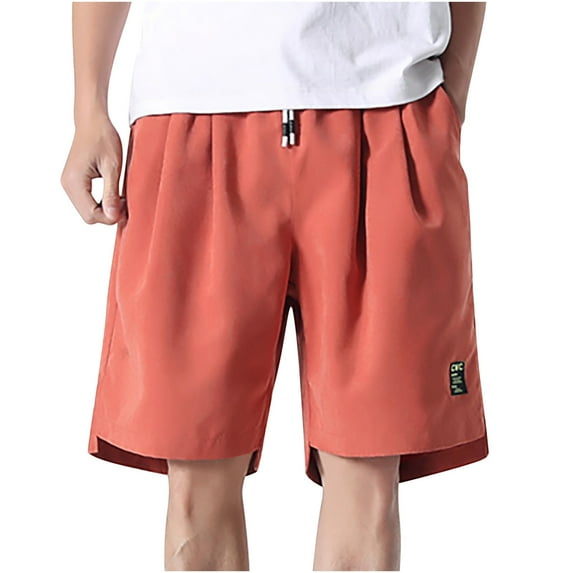 jsaierl Men's Summer Sports Five-point Shorts Breathable Loose Solid Color Pants Elastic Waist Drawstring Casual Shorts