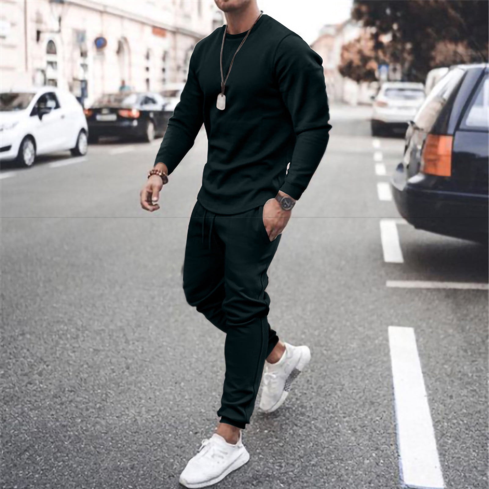 Fashion Sports Style Casual Solid Color Round Neck Long Sleeve Two-piece Suit