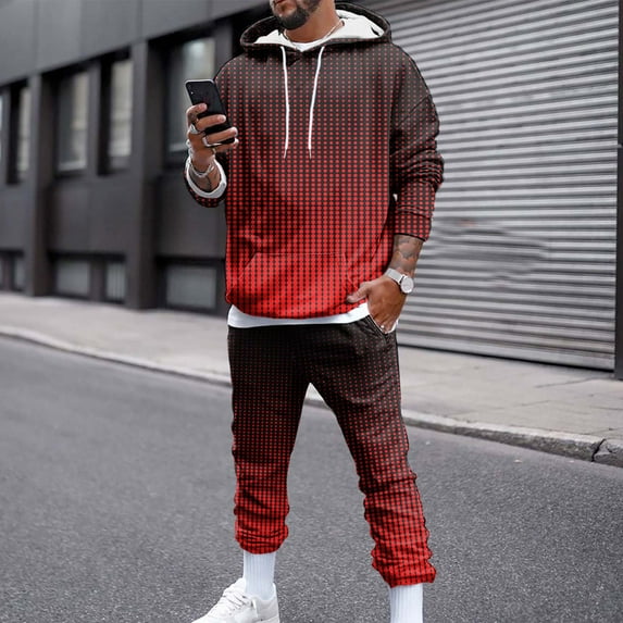 jsaierl Men's Tracksuits 2 Piece Outfit Long Sleeve Pullover Sweatshirt Jogging Athletic Hoodies Gradient Sports Workout Suits