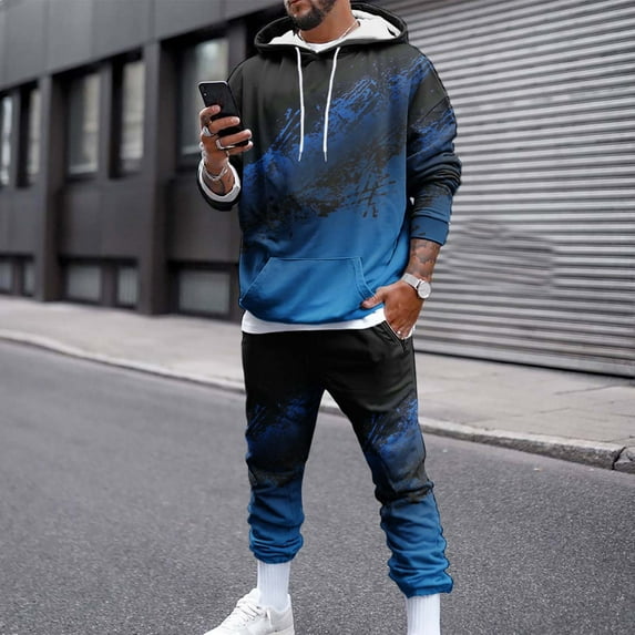 jsaierl Men's Tracksuits 2 Piece Outfit Long Sleeve Pullover Sweatshirt Jogging Athletic Hoodies Gradient Sports Workout Suits