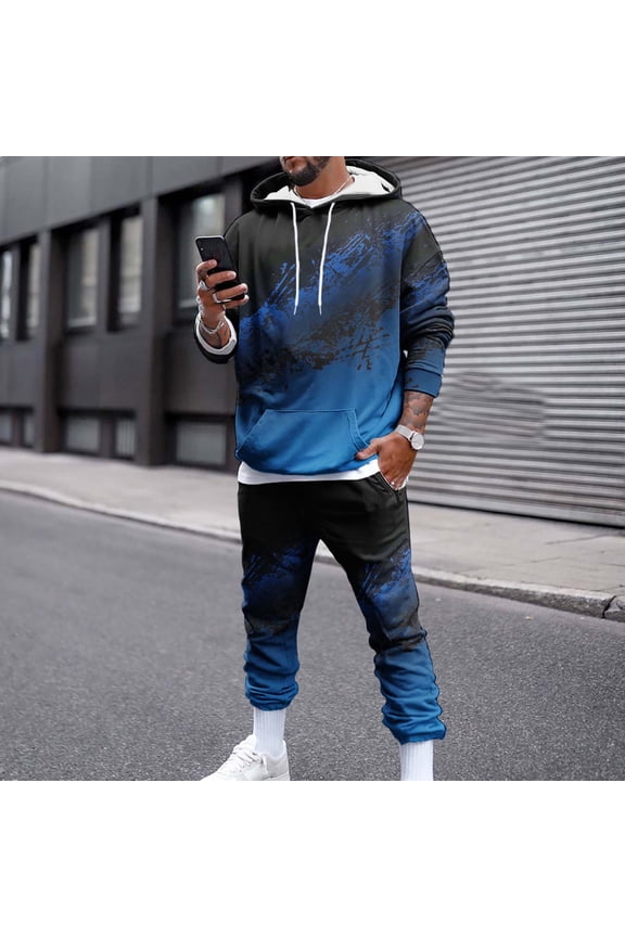 Men's Tracksuits 2 Piece Outfit Long Sleeve Pullover Sweatshirt Jogging Athletic Hoodies Gradient Sports Workout Suits