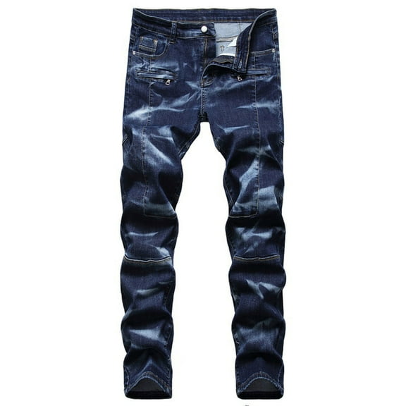 jsaierl Men's Washed Distressed Denim Pants Fashion Slim Fit Straight Leg Jeans Casual Stretch Skinny Denim Trousers