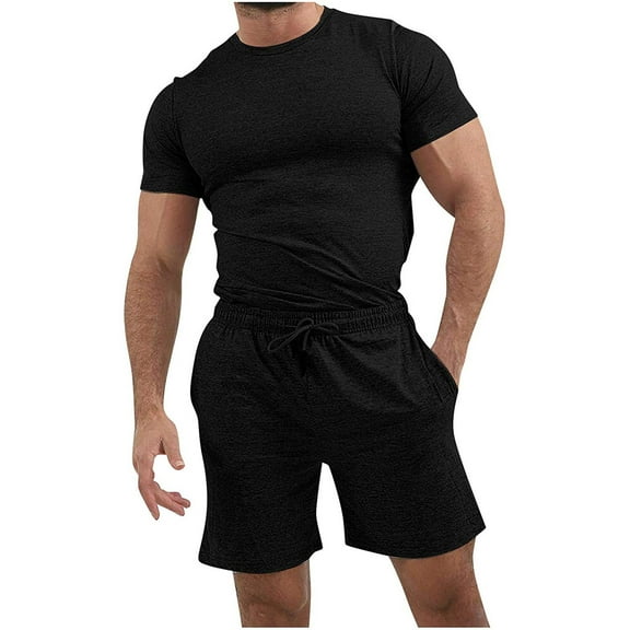 jsaierl Mens 2 Piece Short Sets Casual Solid Crewneck Short Sleeve Tee Shirts And Fit Sport Shorts Set