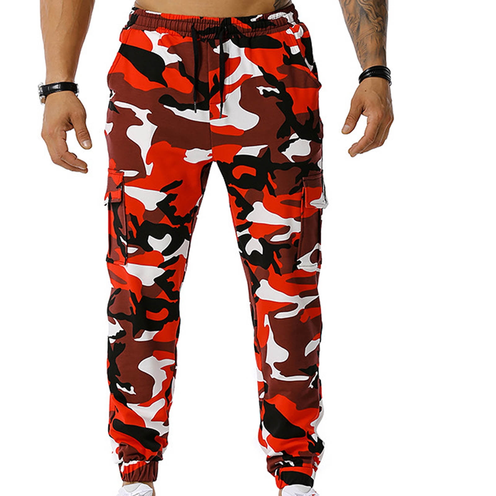 jsaierl Mens Camo Cargo Pants Drawstring Slim Fit Jogger Sweatpant