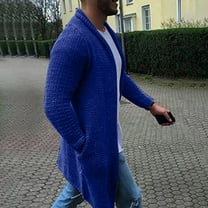 jsaierl Mens Cardigan Sweater Long Sleeve Knit Sweater Solid Casual Open Front Soft Mid-Length Sweater Jacket Top with Pockets