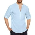 thumbnail image 1 of jsaierl Mens Cotton Linen Shirts Summer Casual Button Up Henley Shirt Solid Roll Up Long Sleeve Slim Top Lightweight Shirt, 1 of 6